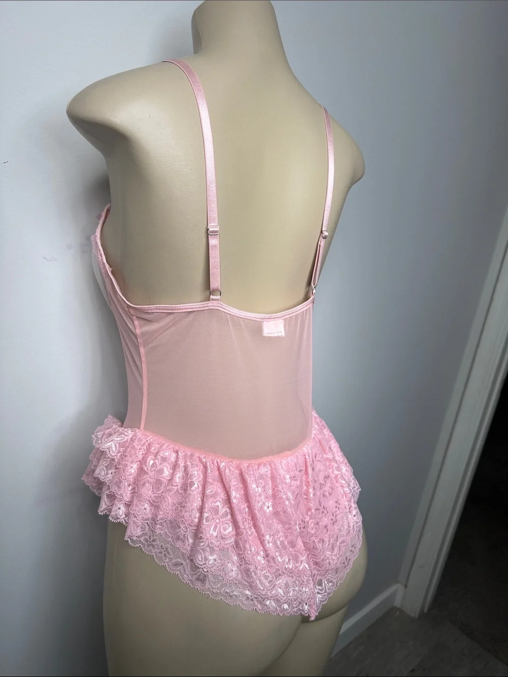 Delicate Pink Satin & Lace Teddy Bodysuit